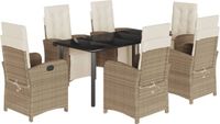vidaXL 7-delige tuinset met kussens, beige, van polyrotan