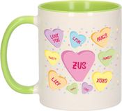 Bellatio Decorations Cadeau koffiemok voor zus/zusje - hartjes snoepjes - groen - verjaardag