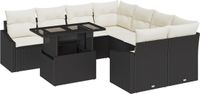 vidaXL Tuinbank Set Zwart en Crème Polyrattan 9-delig