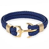 TJ Tom Jaxon Tom Jaxon Heren armband Anker gevlochten Leer Goudkleurig Blauw - 18cm