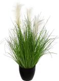 Atmosphera siergras kunstplant - grasplant sprieten/pluimen - donkergroen - H70 cm - in pot