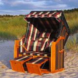 Swing&Harmonie LED strandkorf XXL, inclusief afdekhoes, luxe ligbed voor de tuin, geschikt voor aan zee + 4 kussens, inklapbare tafels, vakken voor tijdschriften - rood/groen/beige