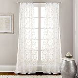 Amrapur Overseas Modern Threads Vitrage, geborduurd, blad-wervels, 2 stofbanen, ivoorkleurig