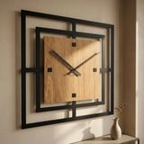 FLEXISTYLE Wandklok zonder tikkend geluid, modern design, hout, zwart, voor woonkamer, tienerkamer, vierkant, jongens