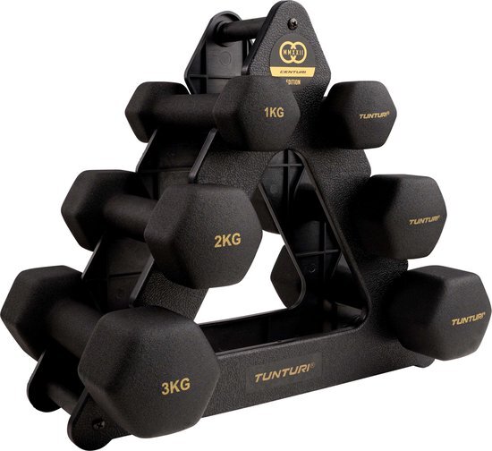 Tunturi Centuri Dumbbell set - met dumbbell opbergrek - 3 paar 1 t/m 3kg