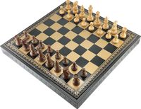 Italfama Premium Italiaans schaakspel Classico - Luxe houten stukken + schaakbord van kunstleer in goud/zwart