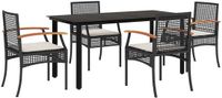vidaXL 5-delige Tuinset met kussens poly rattan zwart