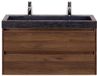 BES LED Dante Badmeubelset 100 cm - Walnoot - Wastafel Hardsteen Wit Lucca 2 Kraangaten