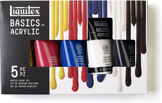 Liquitex Basics Acrylverf Set – 5 x 75 ml Tubes | Kunstenaars Acrylverf | Middelmatige Viscositeit | Lichtechte Kleuren voor Schilderen & Hobby
