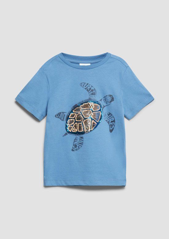 s.Oliver T-shirt met pailletten blauw Jongens Katoen Ronde hals Printopdruk - maat 92/98