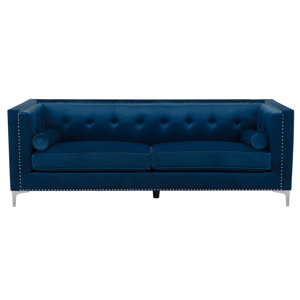 Beliani AVALDSENES Chesterfield 2-zits Bank - Blauw Fluweel