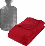 Atmosphera Fleece deken/plaid Rood 130 x 180 cm en kruik 2 liter
