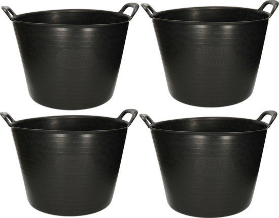 PLASTICFORTE Forte Plastics 4x Flexibele Kuip Emmers/Wasmanden Rond Zwart 40 Liter - Opbergmanden
