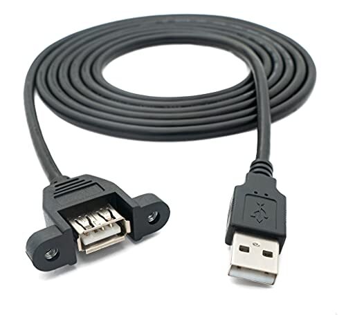 Systems USB 2.0 kabel 2 m type A stekker naar bus schroef in zwart