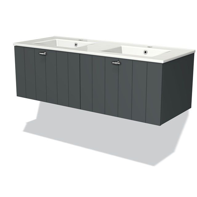 Maxaro Badkamermeubel 120cm Modulo Donkergrijs 2 Lades Lamel Wastafel Keramiek