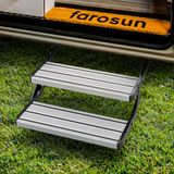 Farosun Dubbele opstaptrede, 2 treden voor caravans, 60 x 21 x 29 cm, stabiele aluminium trap voor camper, antislip, weerbestendig, tot 200 kg, instaphulp camping