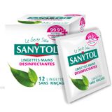 Sanytol - Lingettes Désinfectantes Individuelles Mains - Bactéricide, Virucide, Fongicide - Sans Rinçage - Parfum Thé Vert - Étui Individuel - x 12