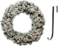 Decoris Groen/witte led kerstkrans 60 cm Imperial kunstsneeuw met ijzeren hanger