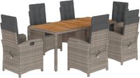 vidaXL 7-delige tuinset met kussens, polyrotan, grijs