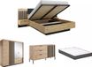 Vente-unique Lit avec rangement et tables de chevet 160 x 200 cm + matelas + commode + armoire - Couleur : naturel et noir - ARIADA
