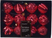 Decoris kerstballen gedecoreerd - 12x - 6 cm - kunststof - rood