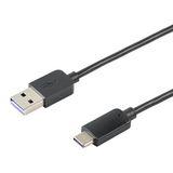USB 2.0-kabel, 100 W, USB-A naar USB-C-stekker, lengte 1 m, opladen en gegevensoverdracht, kleur zwart - model MK-20.100.AC.1