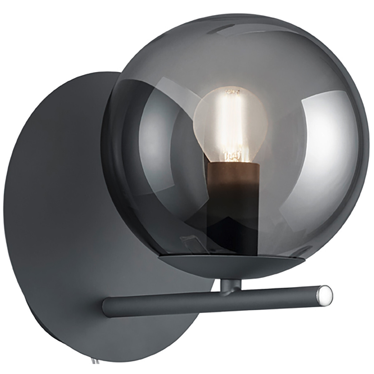 BES LED LED Wandlamp - Wandverlichting - Trion Pora - E14 Fitting - Rond - Mat Zwart Rookglas - Aluminium