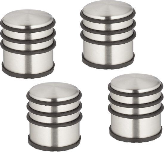 Merkloos Relaxdays Deurstopper RVS - Set van 4 - Antislip - 7,5 x 7 cm - Zilver-Zwart