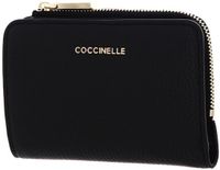 COCCINELLE Leren Portemonnee Metallic Soft Wallet Grained Leather Noir Zwart