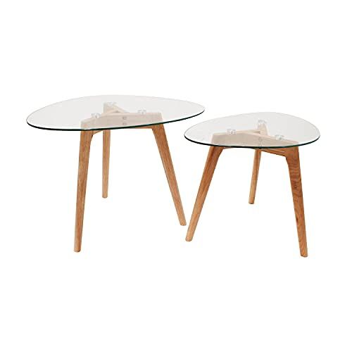 HOME DECO FACTORY HD3212 - Tables Gigognes Verre Trempe Transparent Galet Bois Deco Moderne Salon