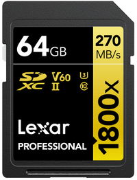 Lexar Professional SDXC 64GB UHS-II V60 - 270MB/s Read - 180MB/s Write
