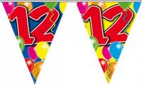 Folat Verjaardagsfeest vlaggen - 2x - 12 jaar - Leeftijd vlaggenlijn - kunststof - 10 meter - feestversiering