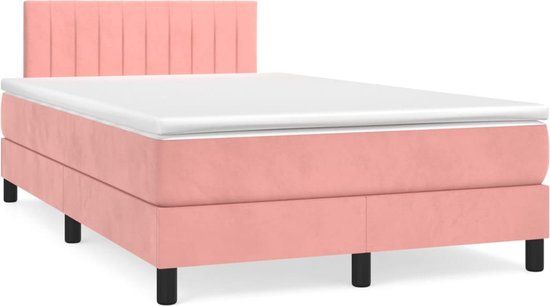 vidaXL Boxspring bed met matras fluweel roze 120x200 cm