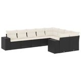 vidaXL 9-delige Loungeset met kussens, polyrattan, zwart