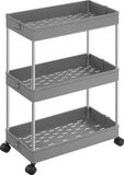 SONGMICS Rolwagen, keukentrolley met 3 niveaus, keukenrek, smal wandrek op wielen, ruimtebesparend, geschikt voor badkamer en keuken, met uitsparingen, 40 x 22 x 60 cm, grijs, modelnummer KSC009G01