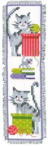 VERVACO Kruissteek Borduurpakket Boekenlegger Set Nieuwsgierige Katten 6 x 20 cm