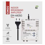 EMOS Breedband-versterker 25 dB (frequentiebereik 47-230 MHz, 470-698 MHz) voor DVB-T2, kabeltelevisie of antennes, 1 ingang, 2 uitgangen, 10,5 x 13,5 x 4 cm