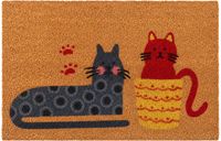 Relaxdays Kokosmat 60x40 cm, Deurmat Kattenmotief, Antislip, Meerkleurig