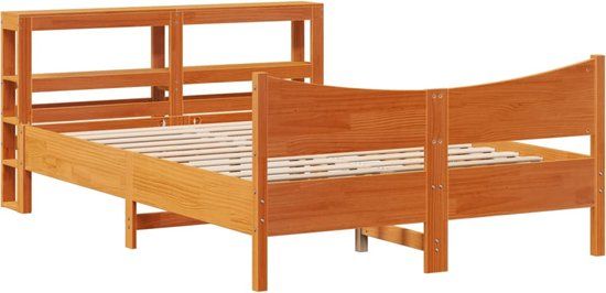 vidaXL Bedframe met hoofdbord massief grenenhout wasbruin 120x200 cm