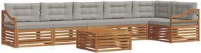 vidaXL - Hoek loungeset - 6 zitplekken - Acacia hout - Naturel en lichtgrijs - Zonder kussens