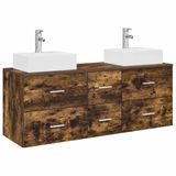 vidaXL Badkamerkast - set - 3 - st - Gerookt - eiken - 129 - x - 41 - x - 79.5 - cm