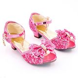 Labay - Chaussures de princesse à paillettes avec talon pour filles - Rose