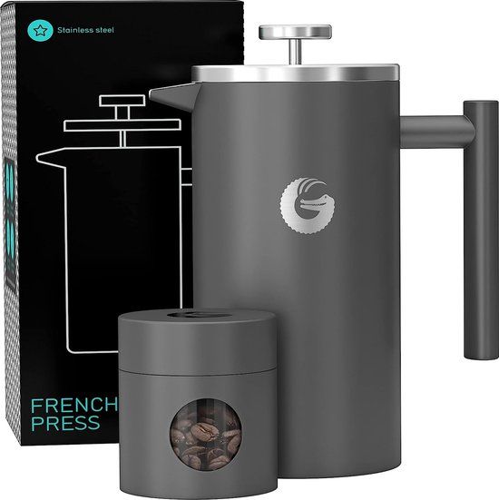 ’merkloos’ Coffee Gator French Press - 1L - Stainless Steel - Grey