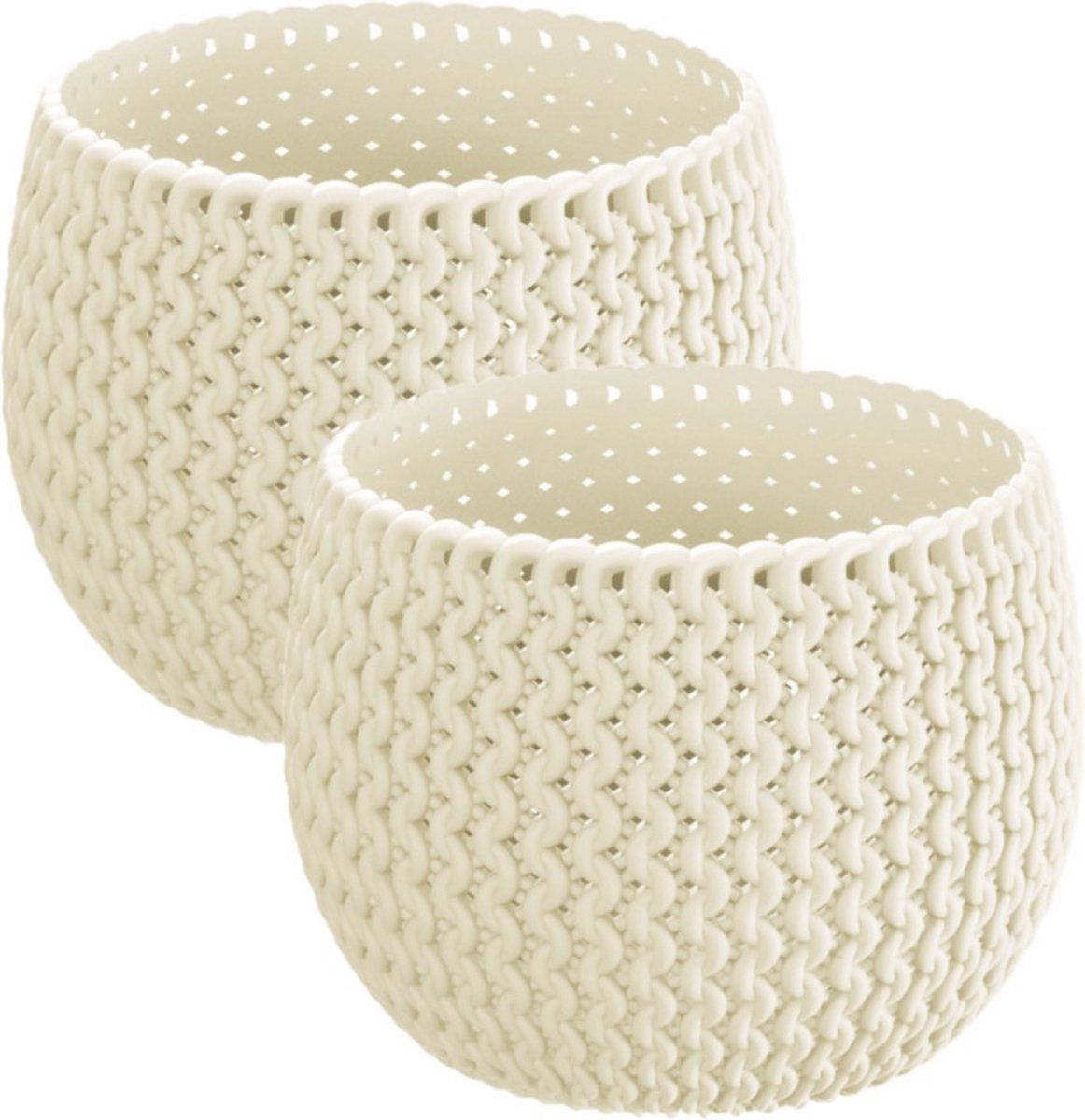 Prosperplast Set van 2x plantenpotten/bloempotten kunststof dia 14.5 cm creme wit