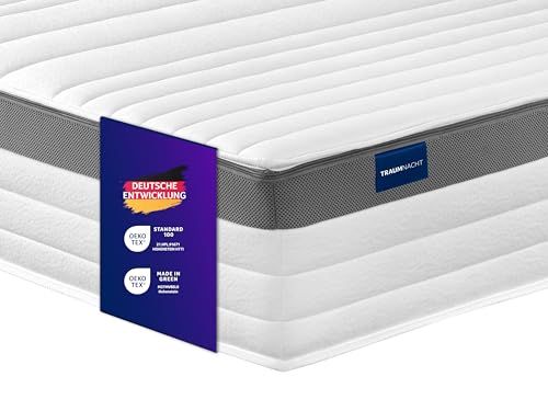 Traumnacht Premium 7-Zones Pocketveringmatras, 100 x 200 cm, Hardheid H3, Tonnentasveren, 21 cm Hoog, Ergonomisch, Made in EU