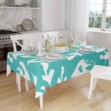 Bonamaison Tafelkleed, Anti-Mold, Sneldrogend, Waterdicht, 100% Polyester Tafellaken, Turkoois, wit, 140 x 160 Cm
