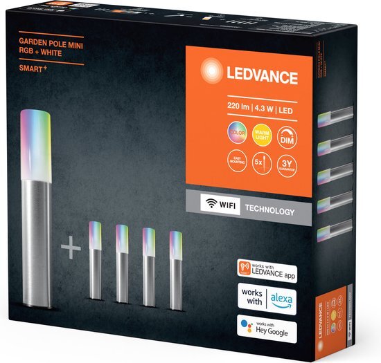 Ledvance Slim tuinarmatuur LED: voor grond, SMART+ GARDEN POLE / 3,80 W, 220…240 V, RGBW, 3000 K, body materiaal: stainless steel, IP65