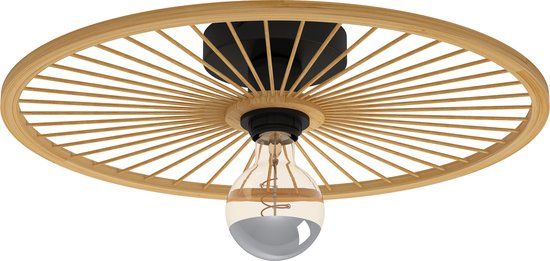 EGLO Leominster Plafondlamp - Ø 45 cm - Zwart/Hout - E27