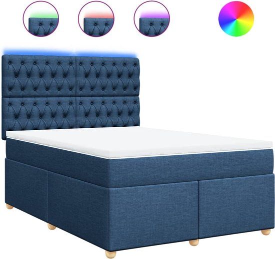 vidaXL Boxspring met matras stof blauw 160x200 cm