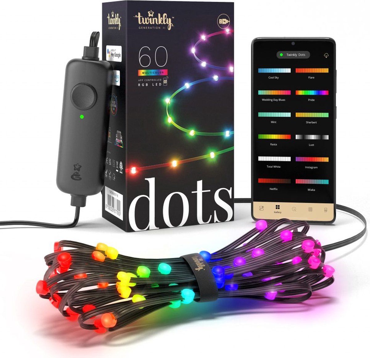 Twinkly Dots - Slinger - Zwart - Monochromatisch - Pilvormig - Blauw, Groen, Rood, Zwart